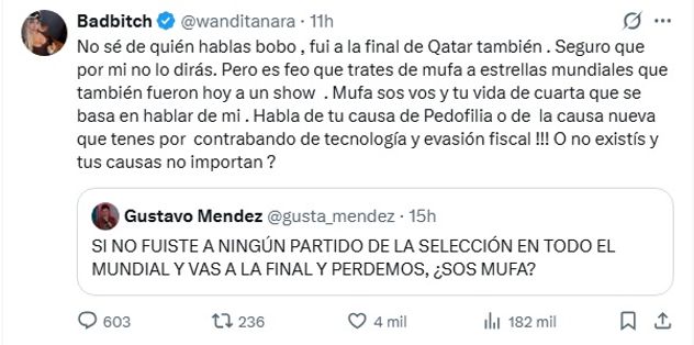 Wanda Nara apuntó contra el periodista tras sentir que le estaba diciendo "mufa" por su presencia en la final del Mundial 2026