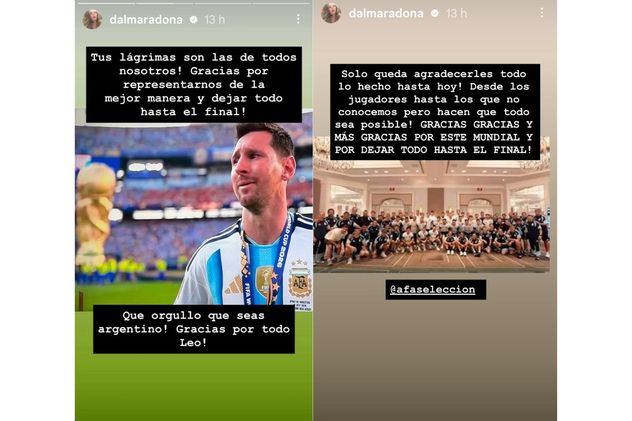 Las historias en Instagram de Dalma Maradona agradeciéndole a Lionel Messi y a la selección argentina por su desempeño en el Mundial 2026.
