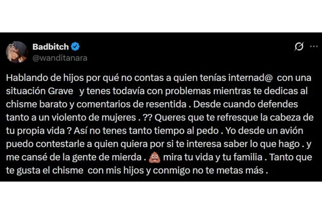 El tuit de Wanda Nara contra Pochi.