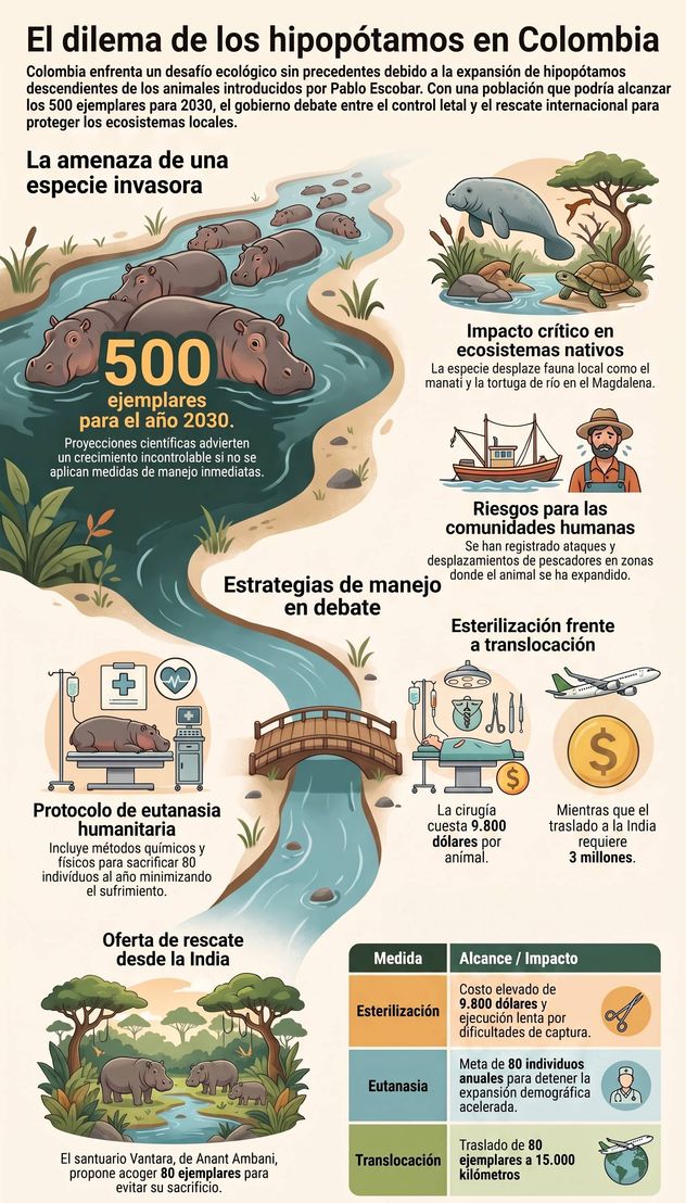 Los hipopótamos de Pablo Escobar, un drama en Colombia.