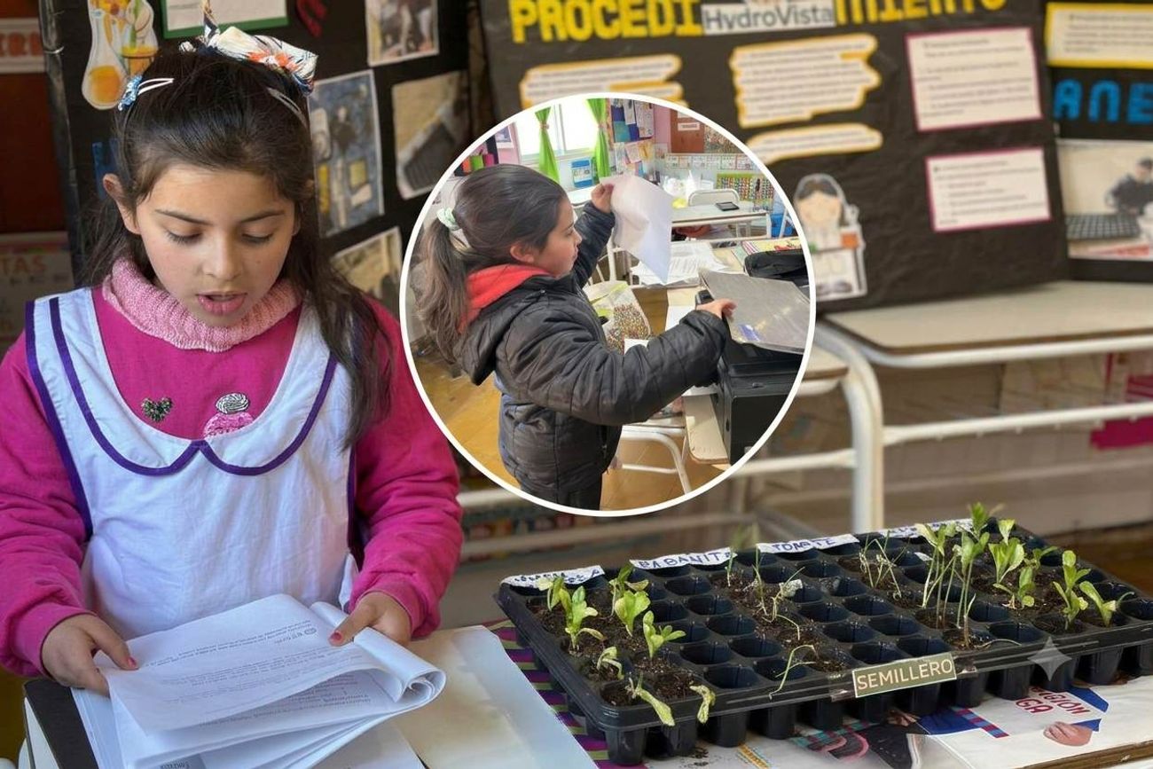 Andrea, la única alumna de una escuela de Pocho que desarrolla junto con su maestra, Fanny, un innovador proyecto de huerta.