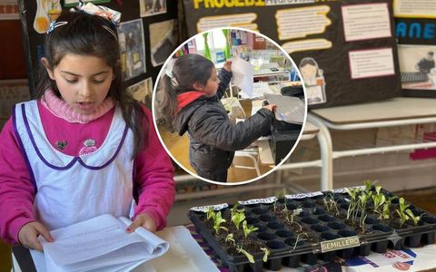 Andrea, la única alumna de una escuela de Pocho que desarrolla junto con su maestra, Fanny, un innovador proyecto de huerta. 