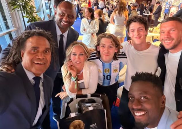 Sarah Jessica Parker y su hijo junto a Christian Karembeu, Patrick Vieira, Blaise Matuidi y Lukas Podolski.