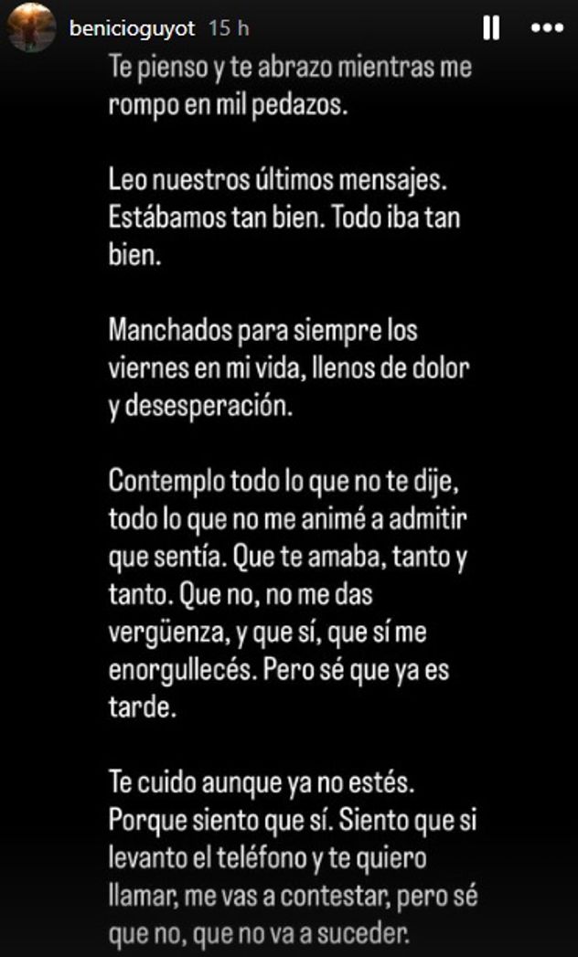 La carta abierta que compartió Benicio Guyot para Ernestina Pais a casi un mes de su muerte