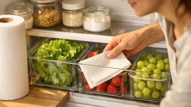 Colocar una hoja de papel absorbente en el cajón de frutas y verduras puede ayudar a controlar el exceso de humedad y prolongar la frescura de algunos alimentos.