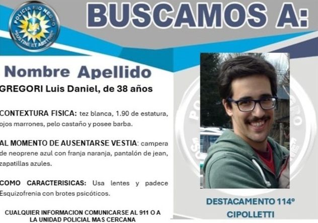 Luis Daniel Gregori, de 38 años, fue visto por última vez tras abordar un colectivo con destino a Córdoba