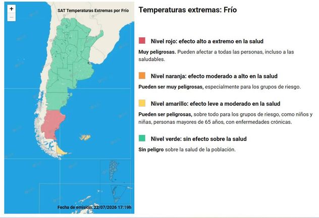 Alerta roja por frío extremo para el sur del país.