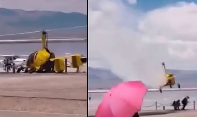 Helicóptero cae sobre dos personas en China.