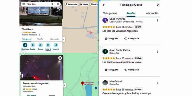 Reseñas de argentinos en comercios de las Islas Malvinas.