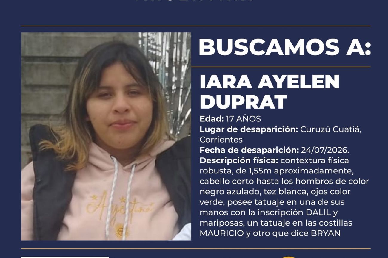 Buscan a Iara Ayelén Duprat, de 17 años: emitieron una Alerta Sofía tras su desaparición en Corrientes.