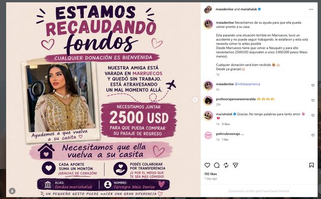 María Aguilar Halak pide colaboración para volver a Argentina