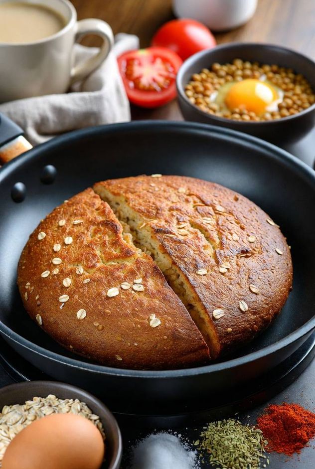 Pan de lentejas hecho en sartén en 5 minutos, ideal para el café con leche de la mañana.
