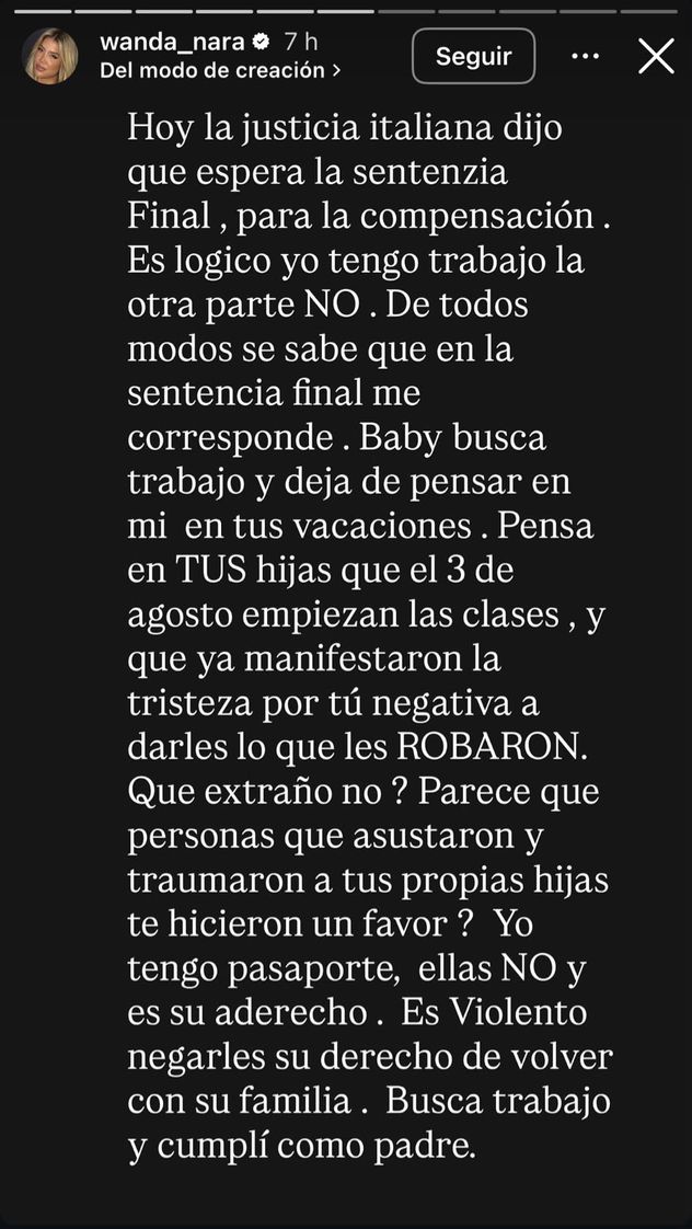 La respuesta de Wanda Nara.