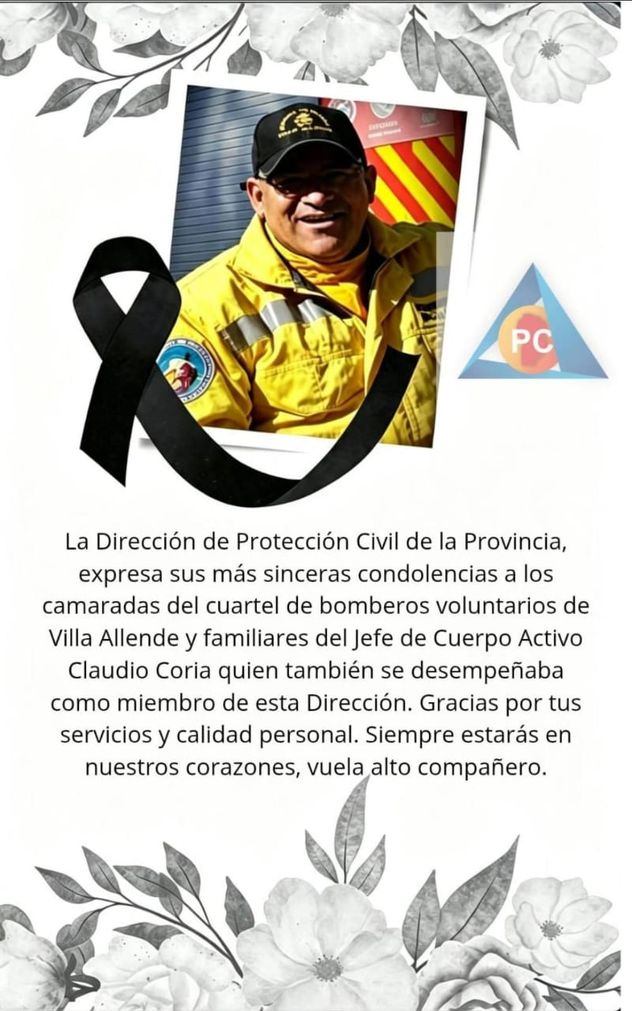 Profundo pesar por la muerte del jefe de bomberos de Villa Allende. 