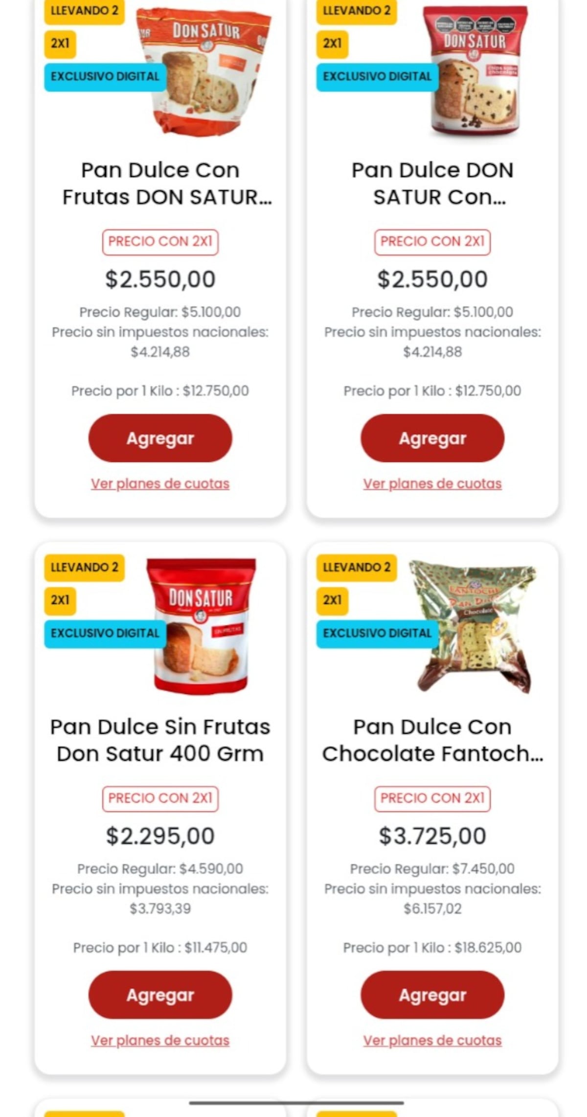 Los precios del pan dulce en Coto.