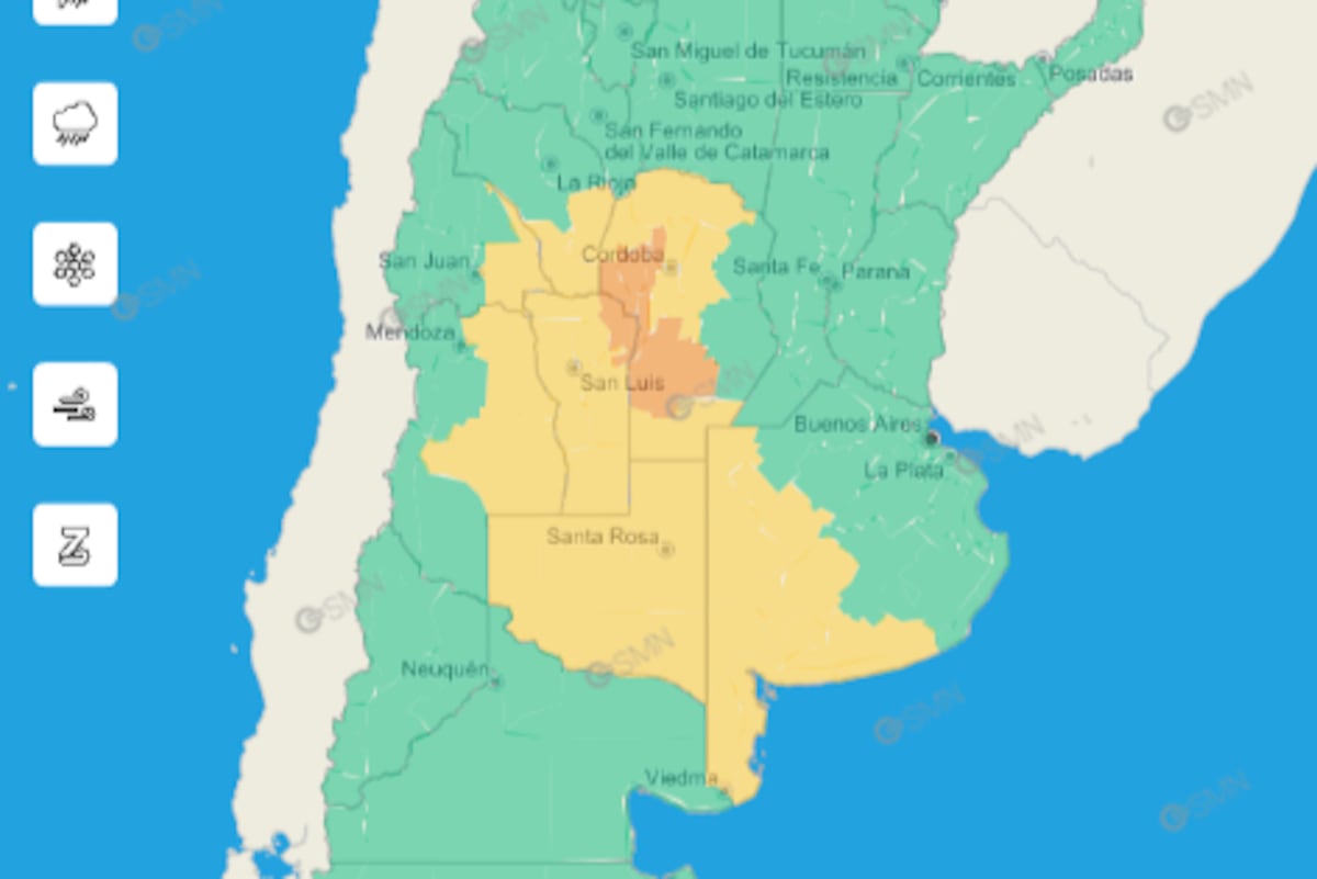Alerta amarilla y naranja para este viernes 11 de noviembre. (Servicio Meteorológico Nacional)