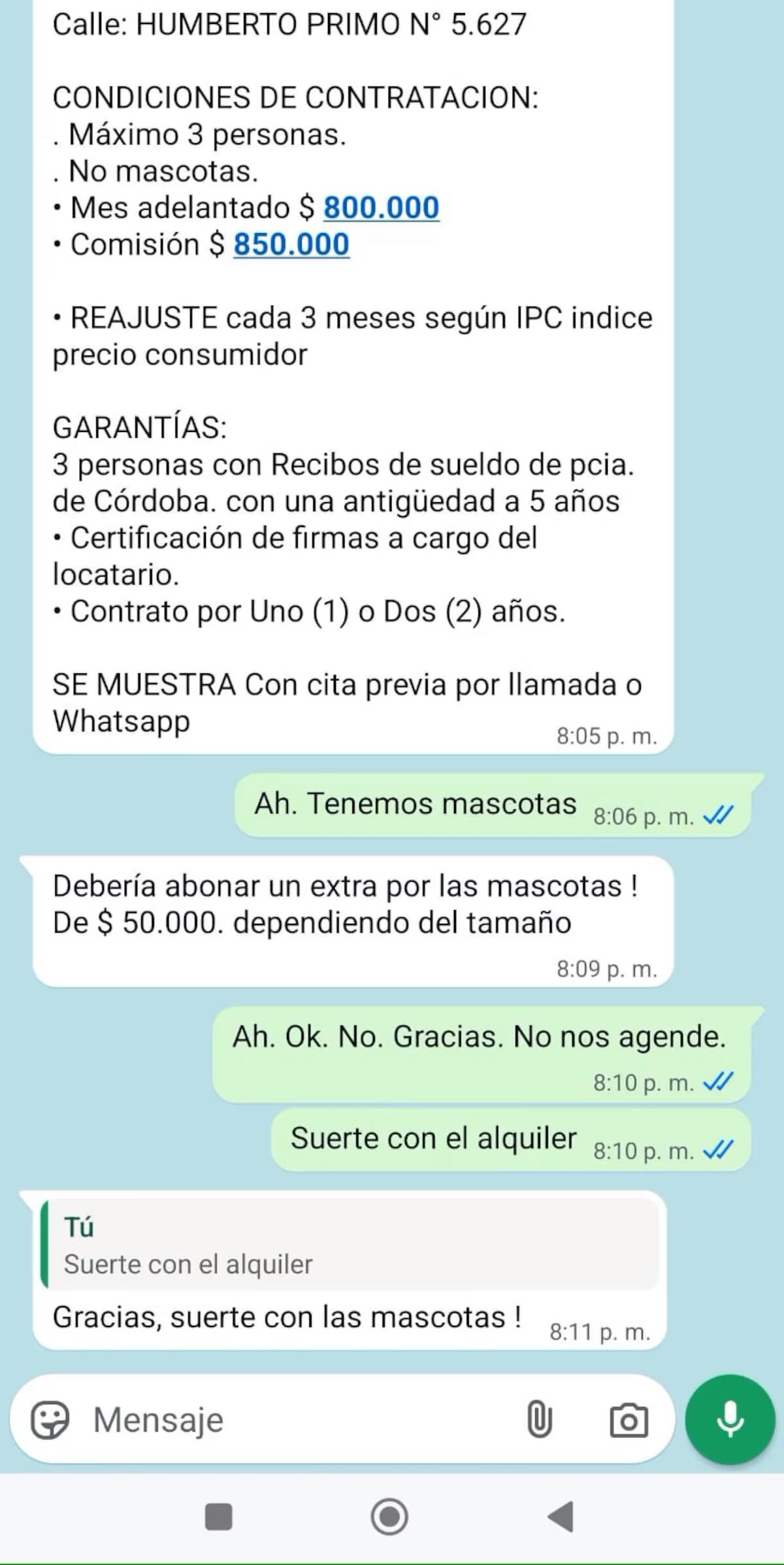 Córdoba. El chat que viralizó una de las partes.