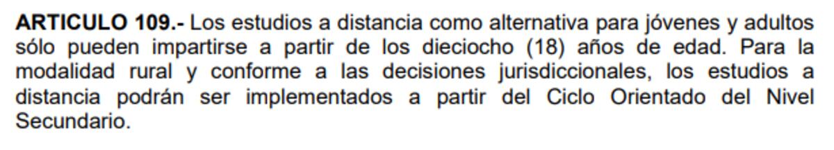 El artículo 109 de la ley de Educación 26.206.