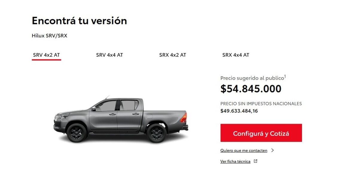 Toyota ya publicó en su web los precios de sus autos discriminando la carga impositiva.