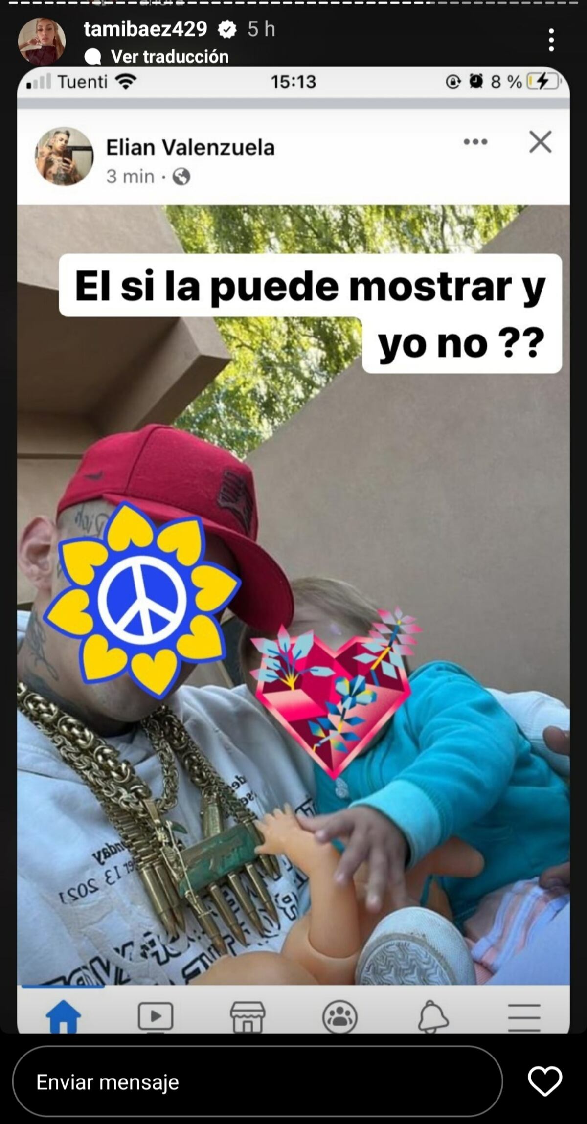 Tamara Báez apuntó contra L-Gante en sus historias. (Instagram @tamibaez429)