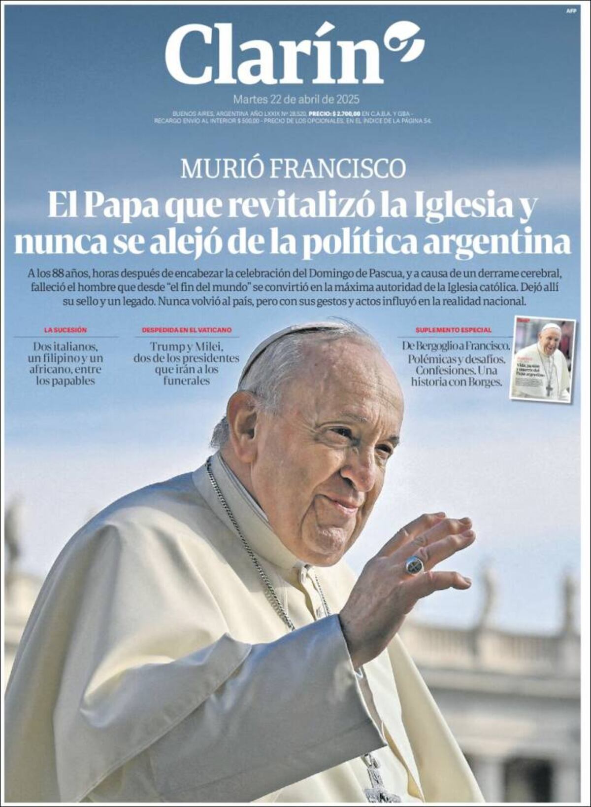 Las tapas de los diarios de Argentina y el mundo por la muerte del papa Francisco.