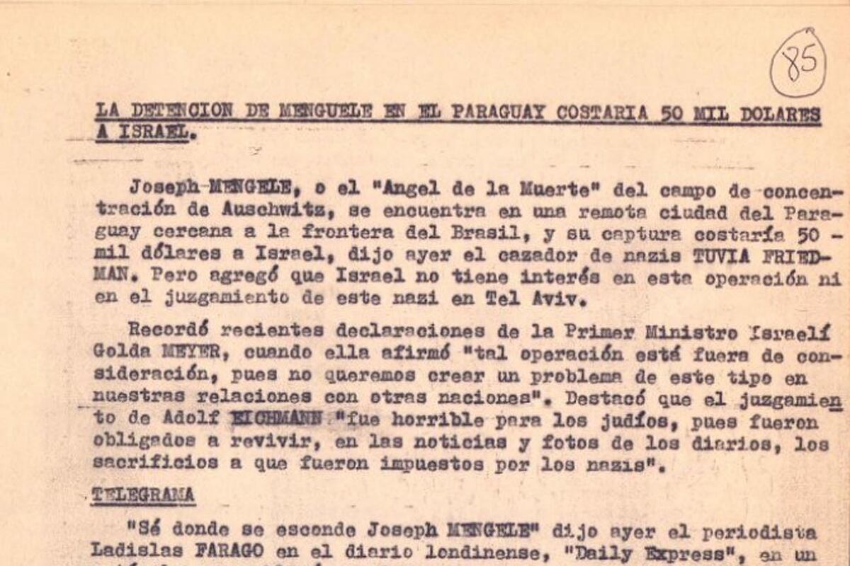 Imagen de uno de los archivos desclasificados por el Estado argentino sobre el nazismo. En este caso, sobre Josef Mengele. (La Voz)