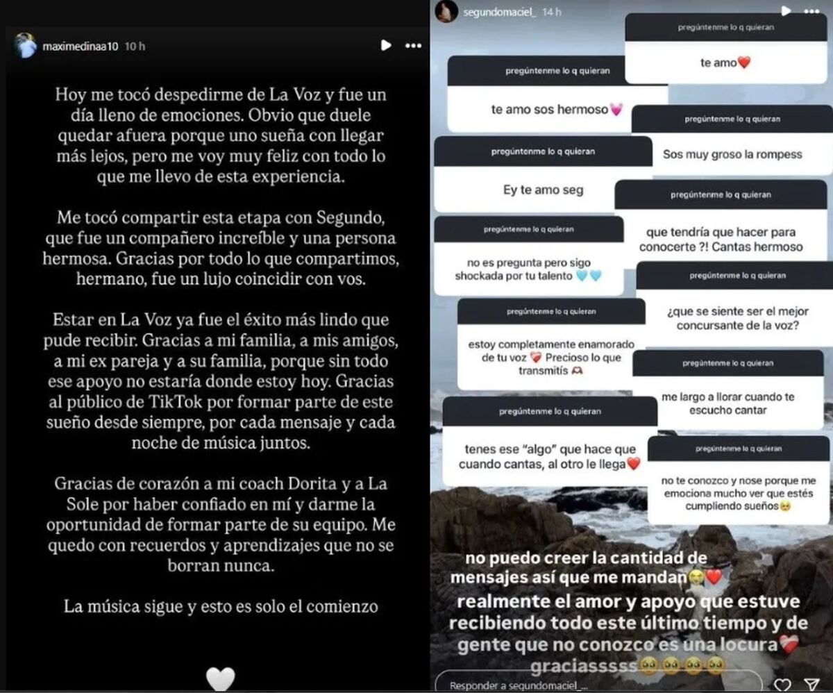 Los comunicados de los participantes eliminados de "La Voz Argentina" por La Sole. (Foto: Instagram)