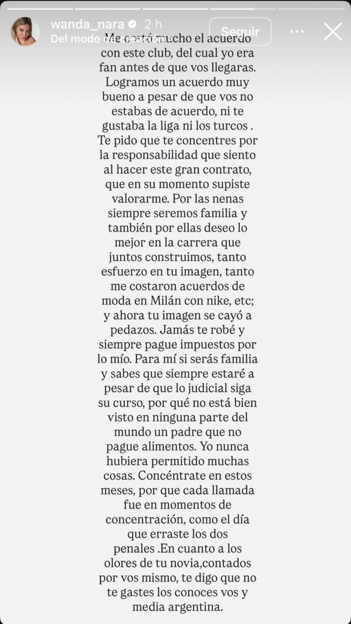 El descargo de Wanda Nara
