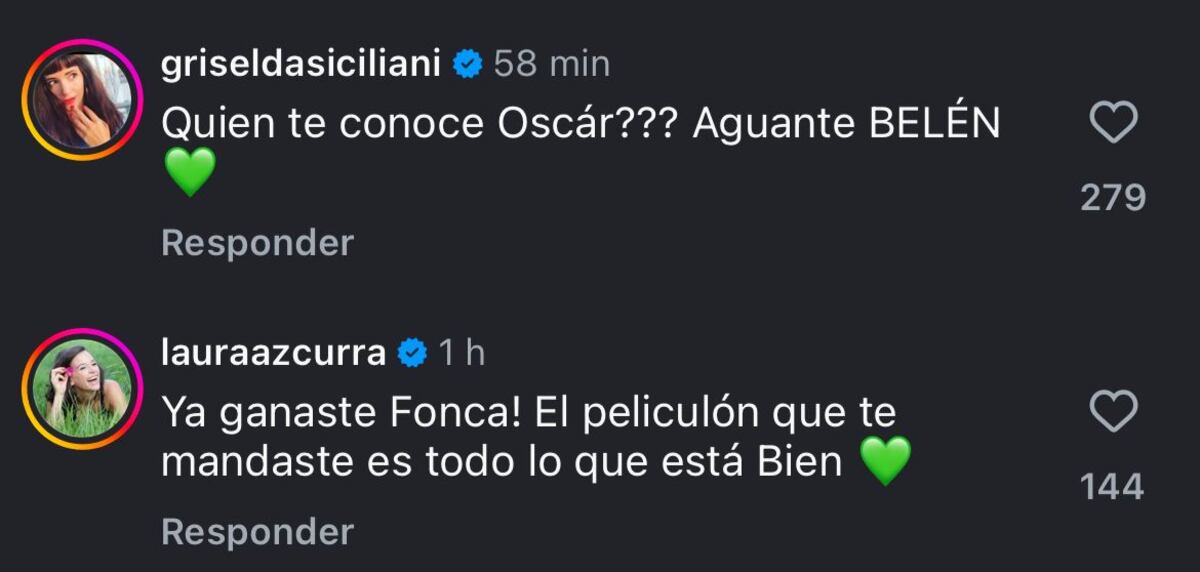 Los comentarios de apoyo y felicitaciones de las figuras argentinas