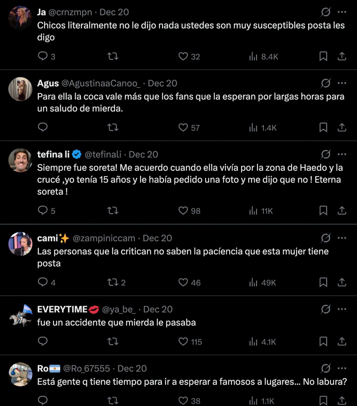 Algunos de los comentarios sobre el video de Carina Zampini. (Foto: captura de pantalla de X)