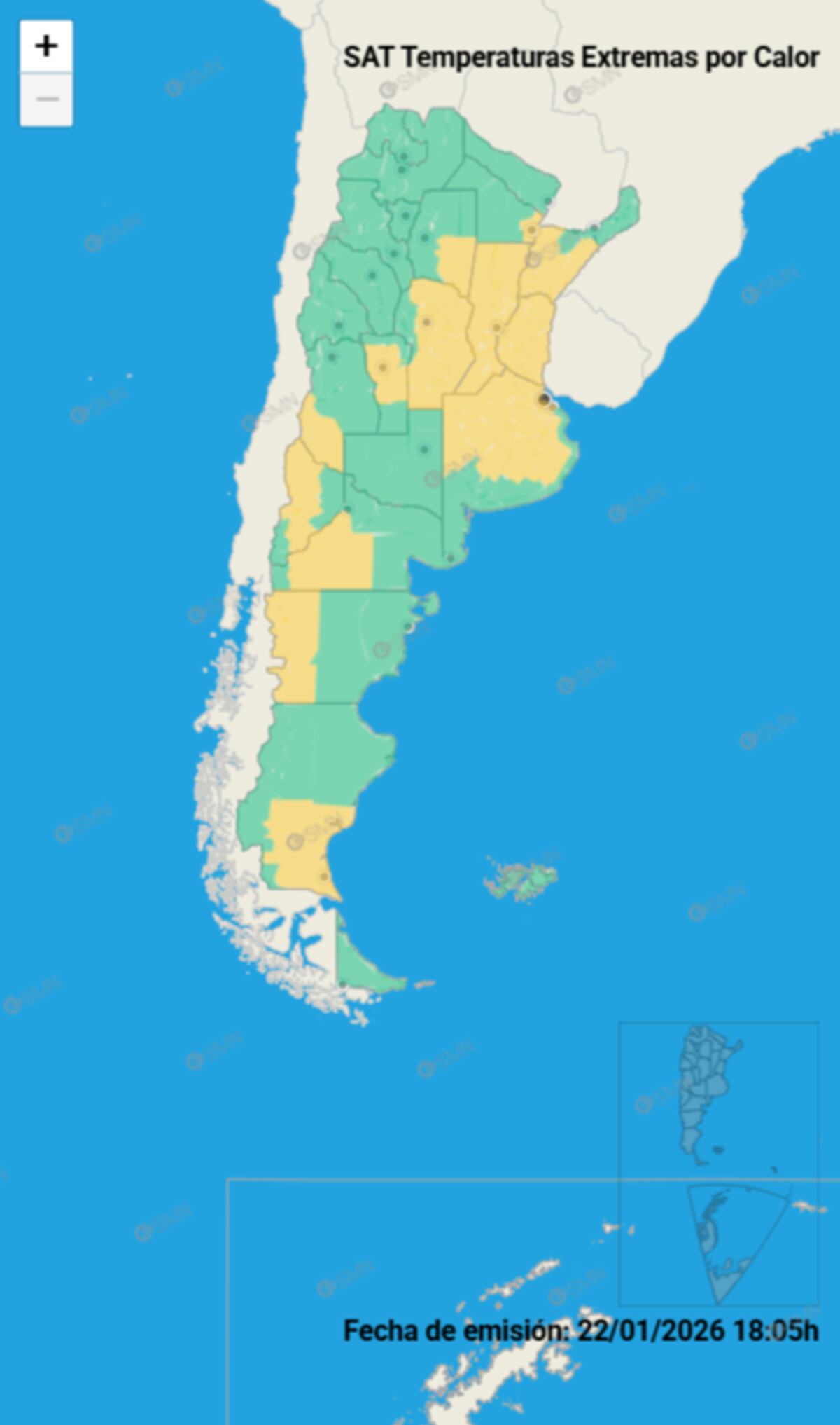 Alerta amarilla por temperaturas extremas en Argentina (SMN- 23/02/26)