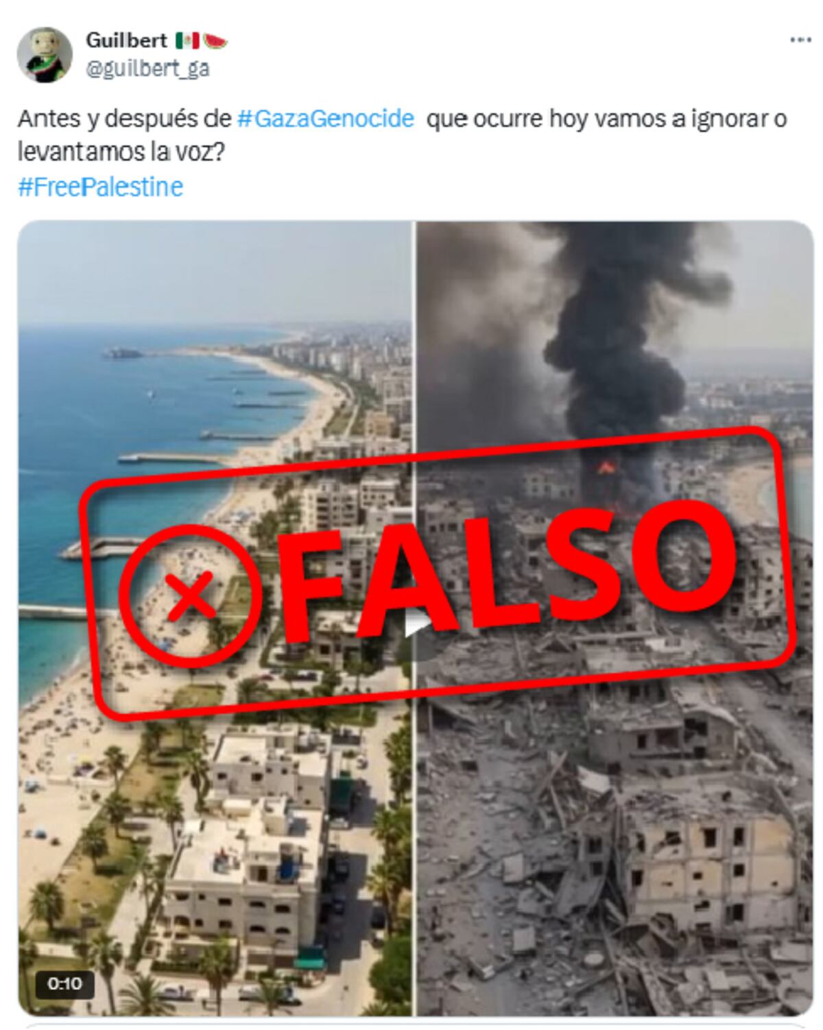 Es falso el video de Gaza antes y después de los ataques en Israel: fueron creados por IA. (La Voz Chequea)