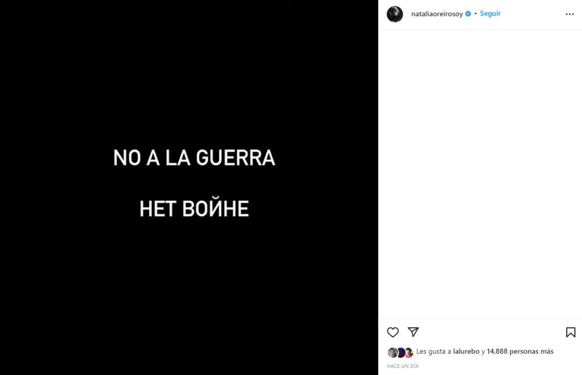 Nueva publicación de Natalia Oreiro sobre el conflicto entre Rusia y Ucrania (Instagram).