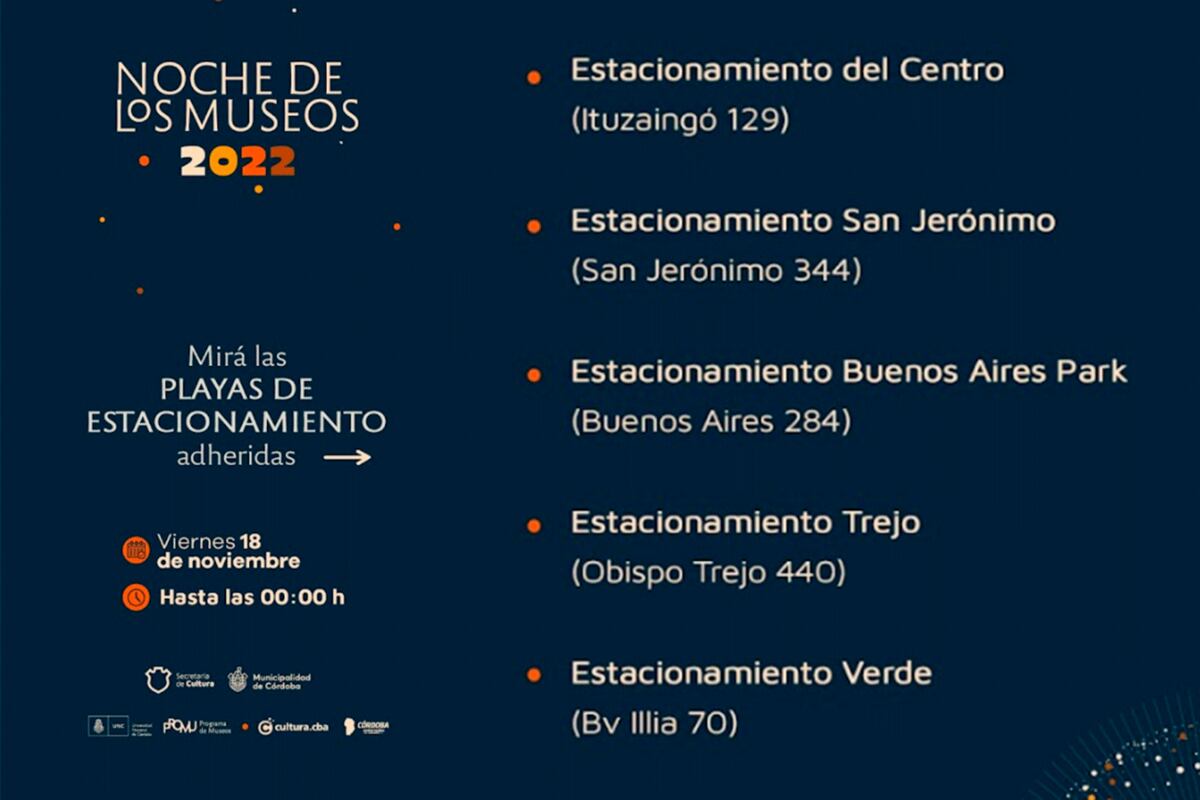 La Noche de los Museos. Playas de estacionamiento que extienden sus horarios.