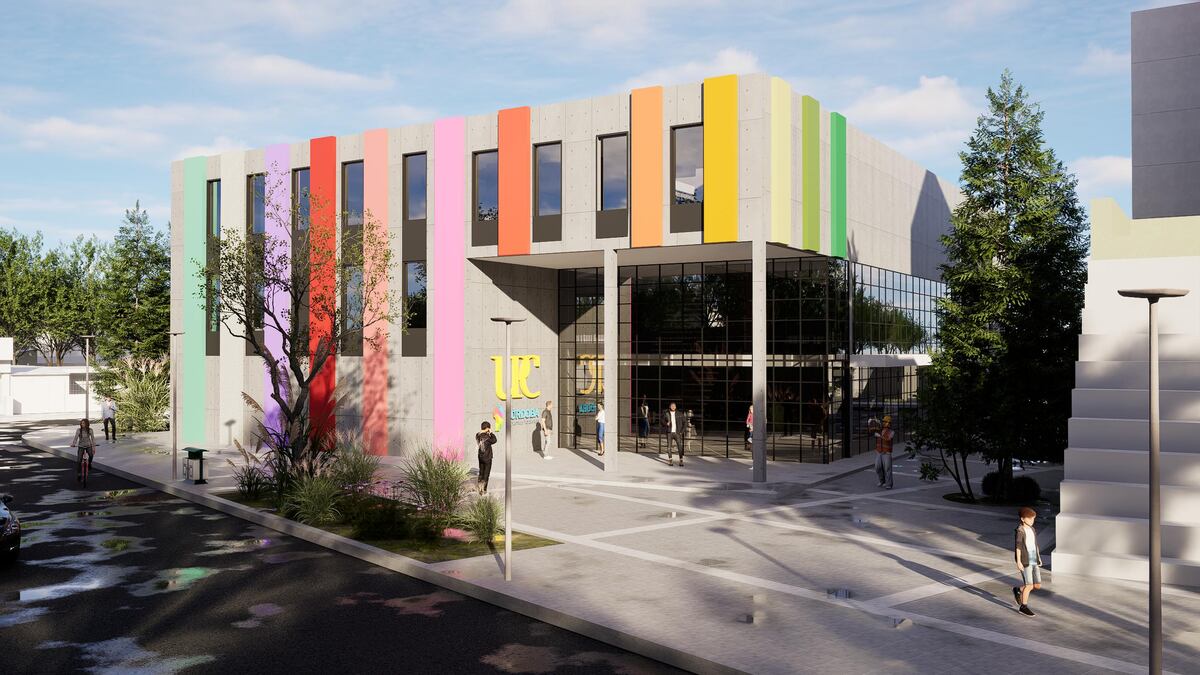 El render muestra el diseño de la nueva sede de la Universidad Provincial en Villa El Libertador, integrada al CPC del barrio y pensada para albergar aulas híbridas, biblioteca y espacios administrativos. (Gobierno de Córdoba)