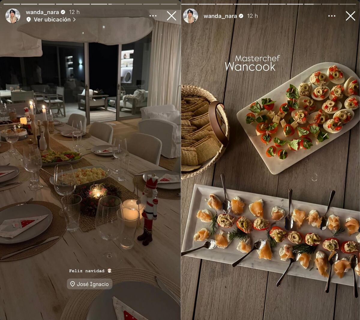 Wanda Nara compartió fotos de su cena de Navidad en sus historias de Instagram (Captura de pantalla)