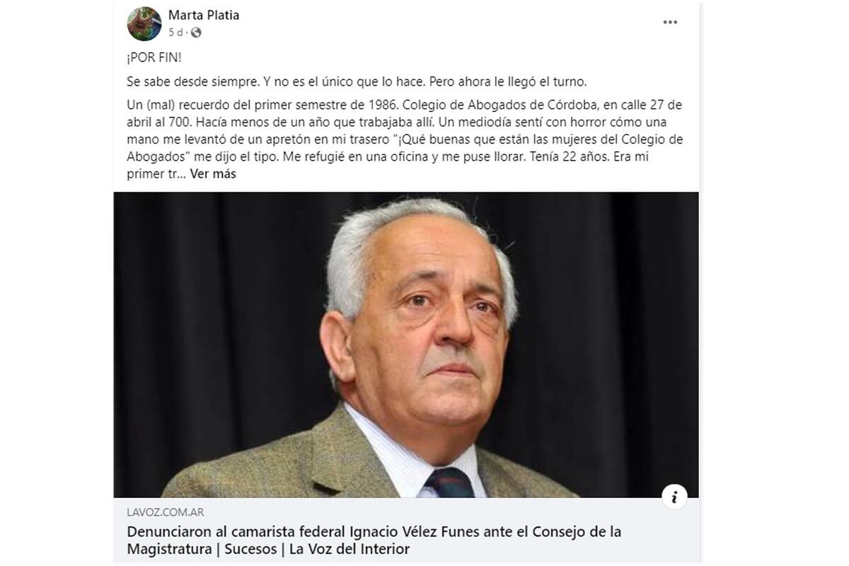 Denuncia. La publicación de la periodista Marta Platía en su perfil de Facebook.