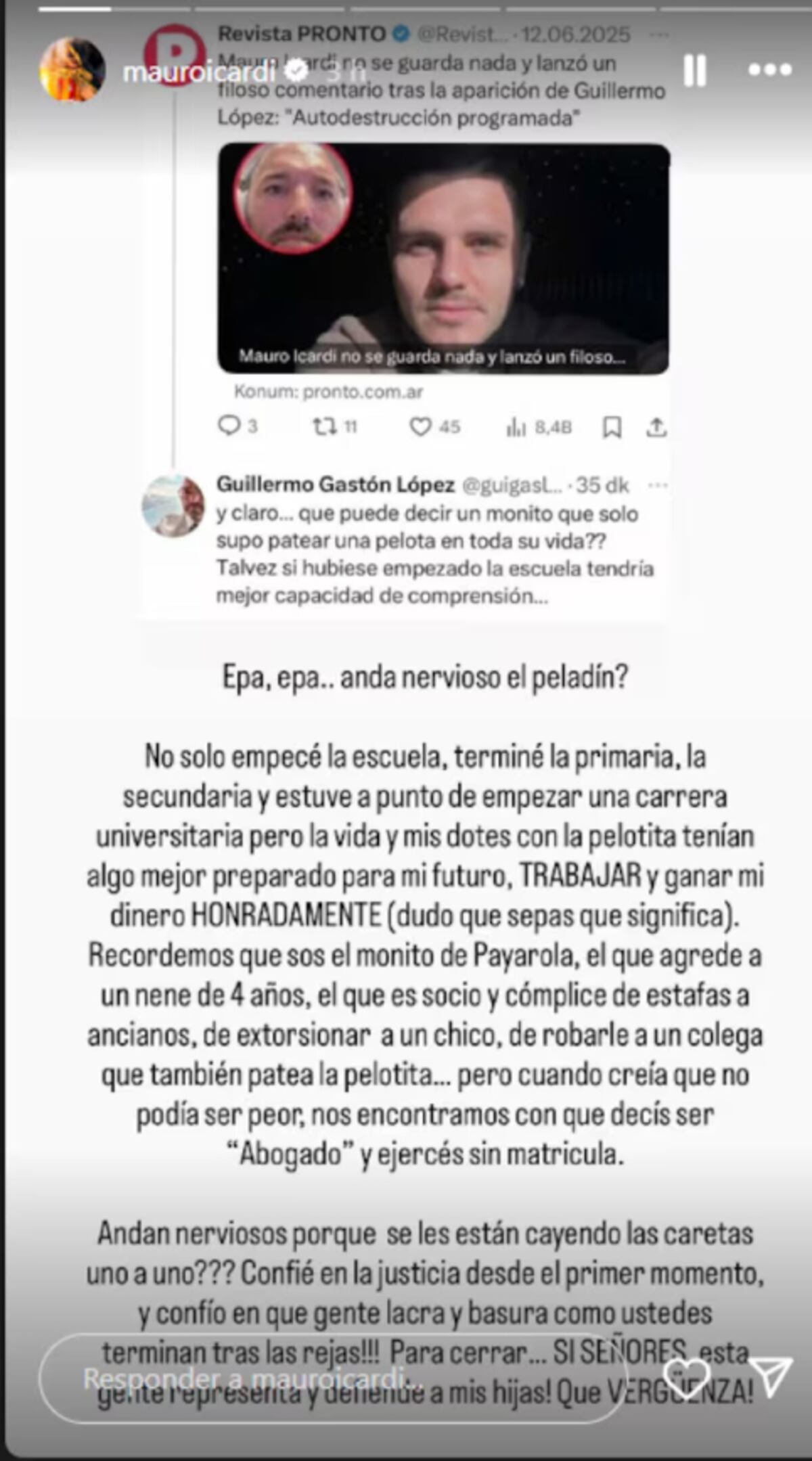 Los mensajes de Mauro Icardi. (Captura)