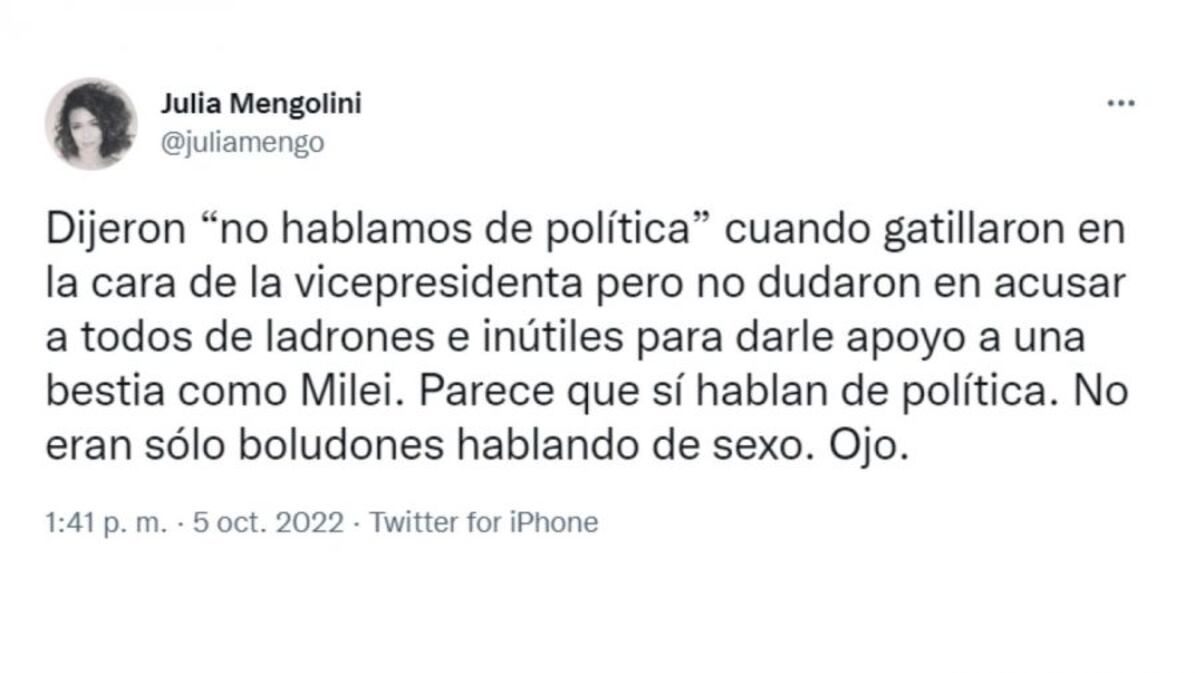 El tuit de Mengolini contra Occhiato.