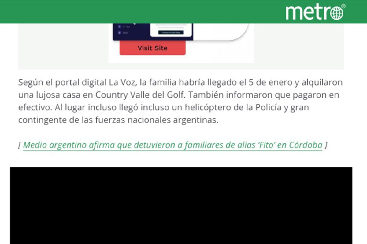 Medios ecuatorianos reflejan la noticia de la detención en Córdoba de familiares de Fito Macías. (Captura de pantalla)