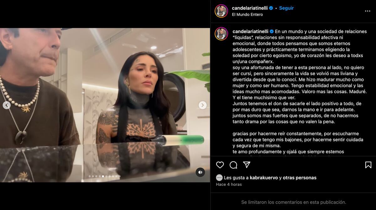 La publicación de Cande Tinelli por el cumpleaños de Coti Sorokin. (Foto: captura de pantalla)