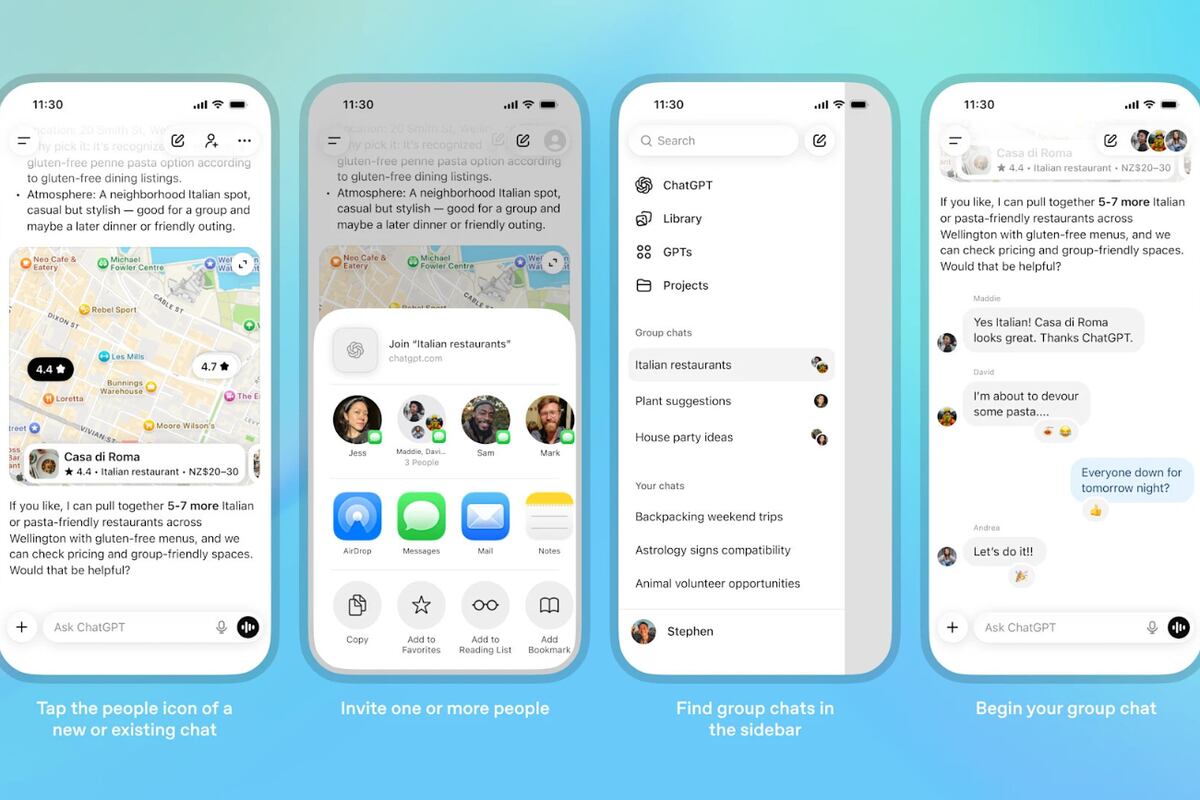 ChatGPT ahora también es grupal: así son los nuevos chats compartidos y qué se puede hacer con ellos. (Open AI)