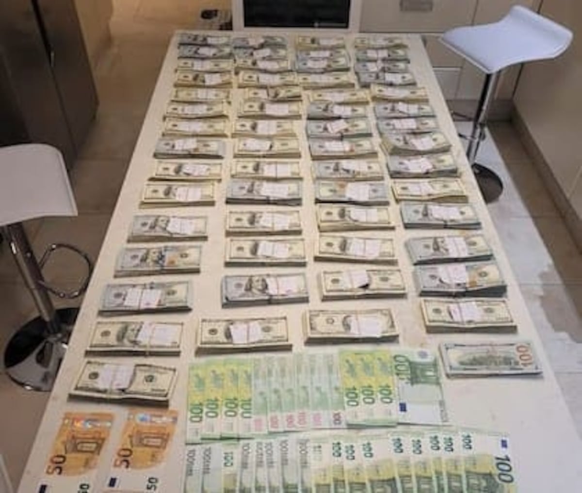 Casi 600 mil dólares. La numerosa suma de dinero que poseía Clérici en su propiedad. (Gentileza: PFA)
