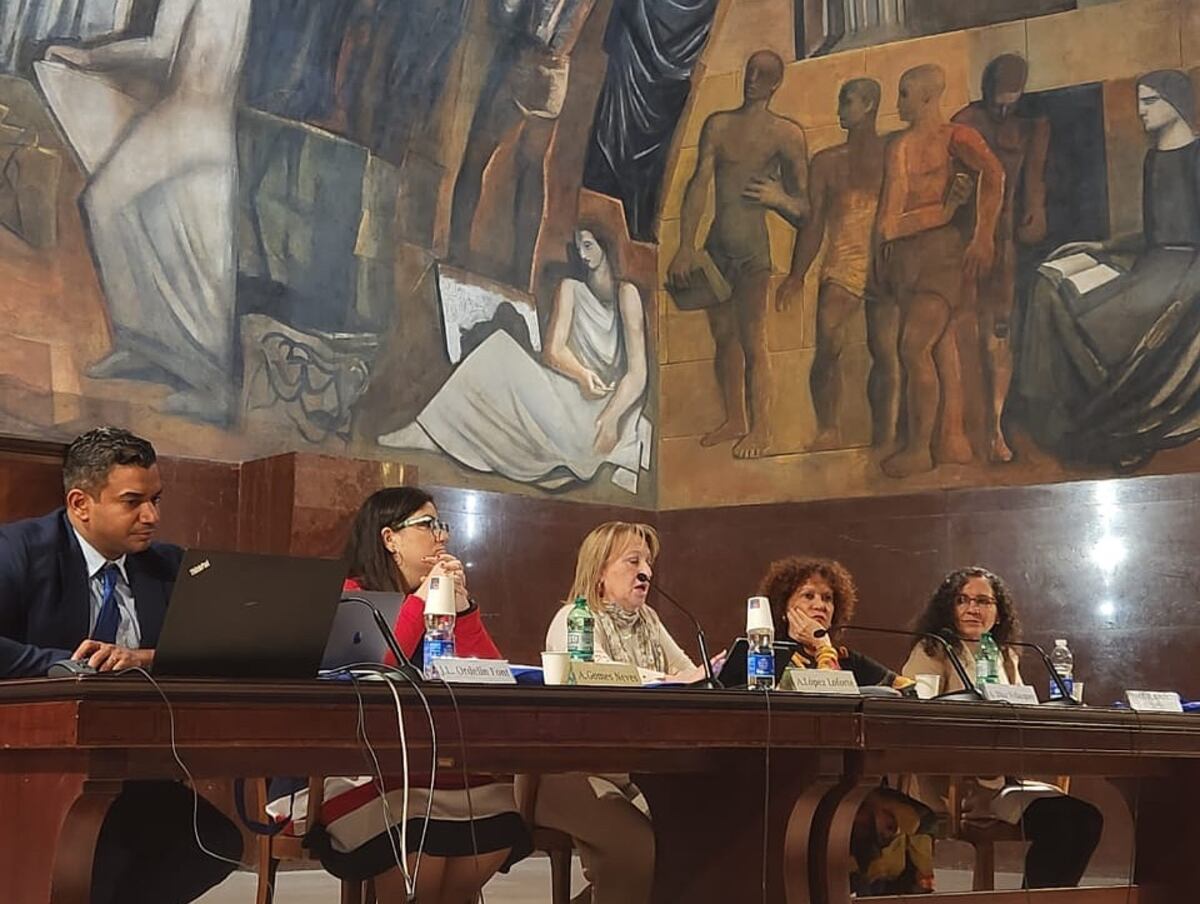 Amelia López durante su exposición en el X Congreso, en Roma (Facebook).