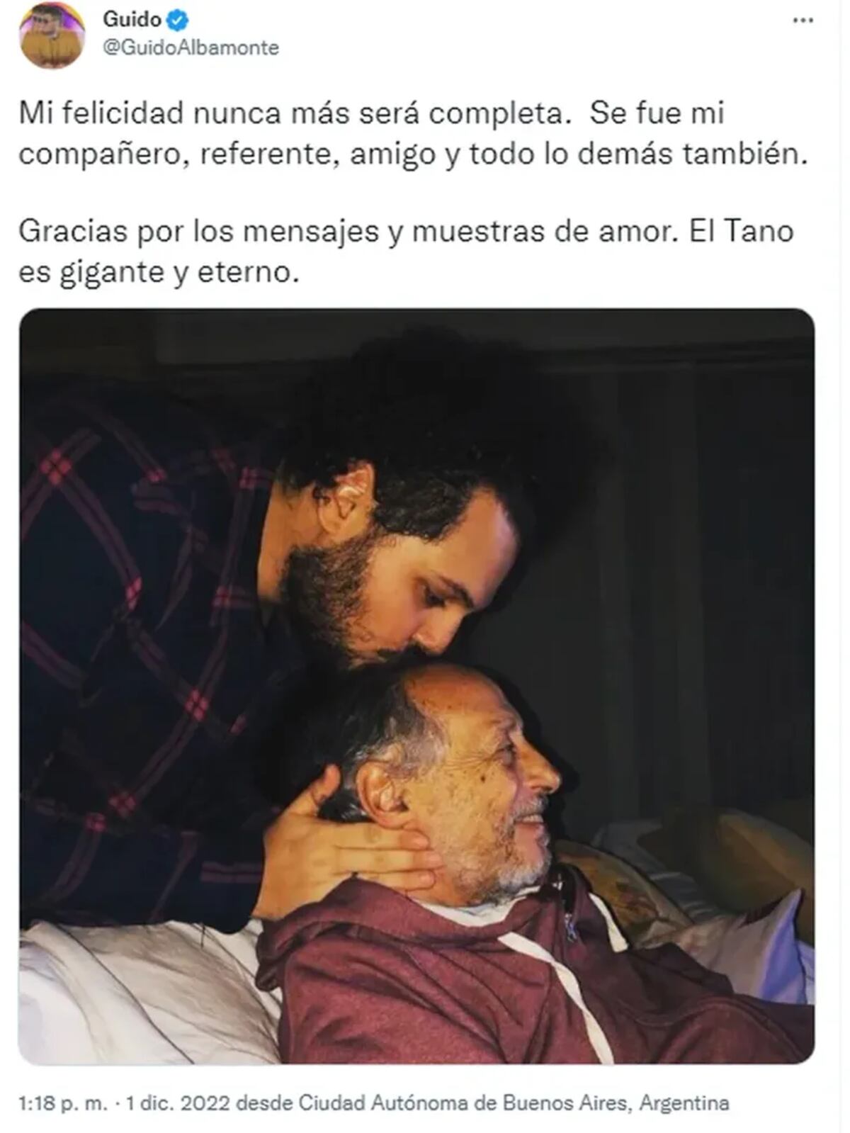 La publicación del hijo de Aldo Albamonte en las redes para despedir a su padre.