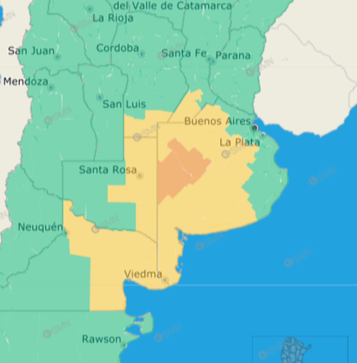 Alertas amarilla y naranja para Córdoba y otras 7 provincias de Argentina.