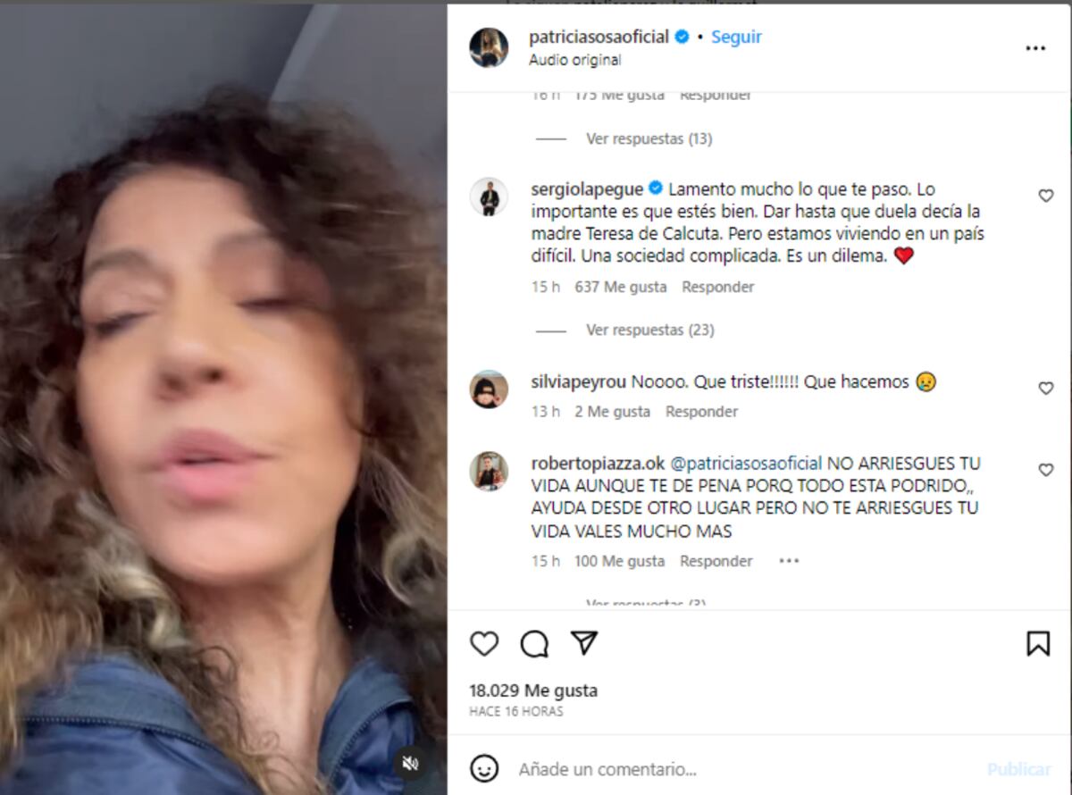 Los comentarios en la publicación de Patricia Sosa. (Captura)