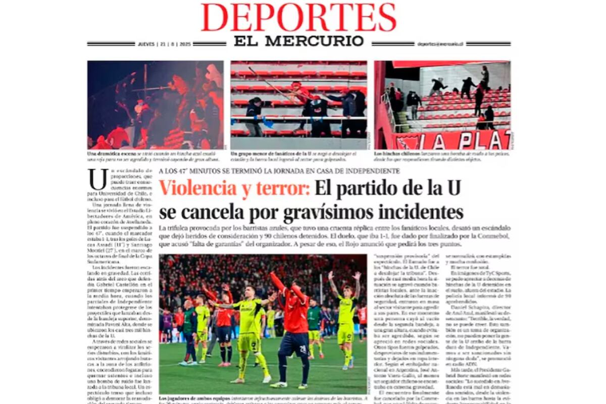 “Violencia y terror: el partido de la U se cancela por gravísimos incidentes” de El Mercurio