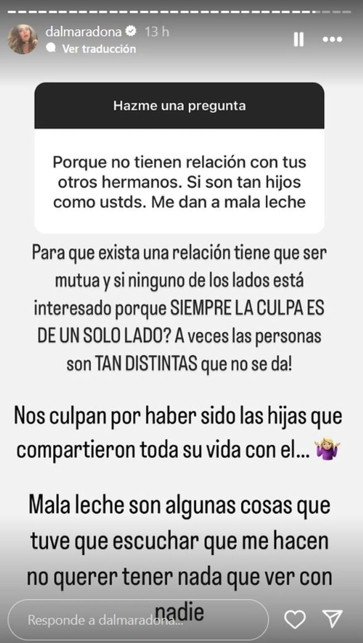 Dalma Maradona confesó por qué no tiene relación con sus hermanos (Foto: Captura de pantalla)