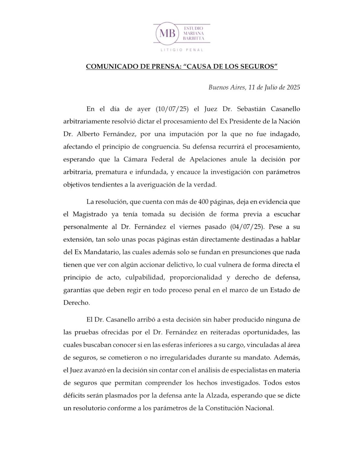 El mensaje de Alberto Fernández tras ser procesado.